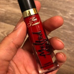 High shine red lipstick